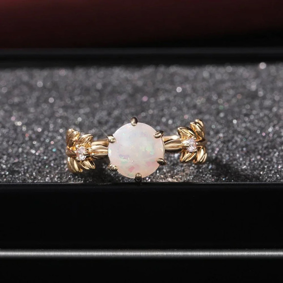 🌸 Dainty Opal CZ Gold Plated Beautiful Fashion Leaf Trendy UNVN12038 - Picture 1 of 5